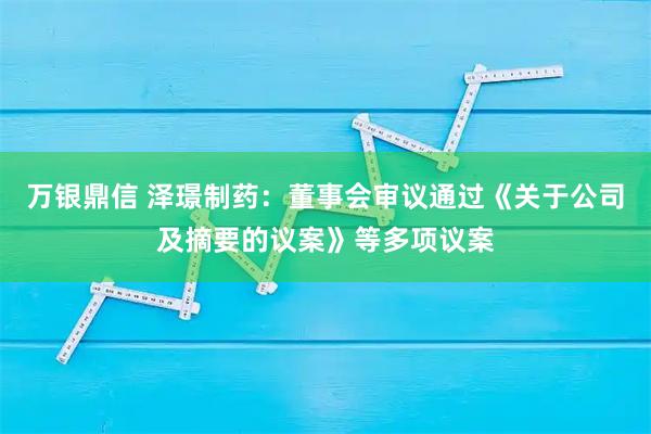 万银鼎信 泽璟制药：董事会审议通过《关于公司及摘要的议案》等多项议案